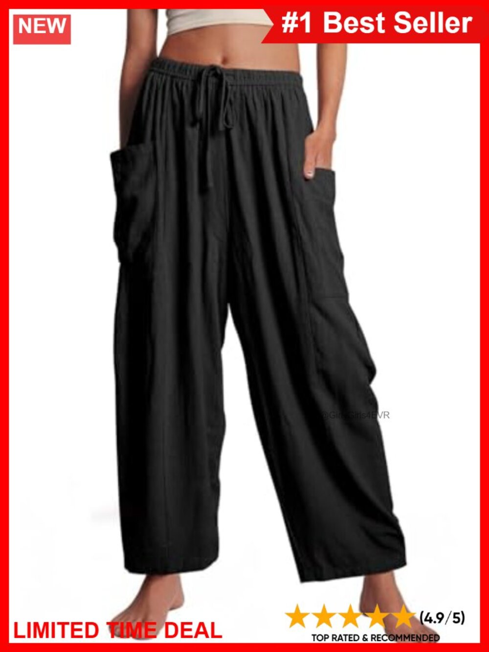Kissonic Womens Wide Leg Palazzo Pants High Waist Drawstring Pockets Summer